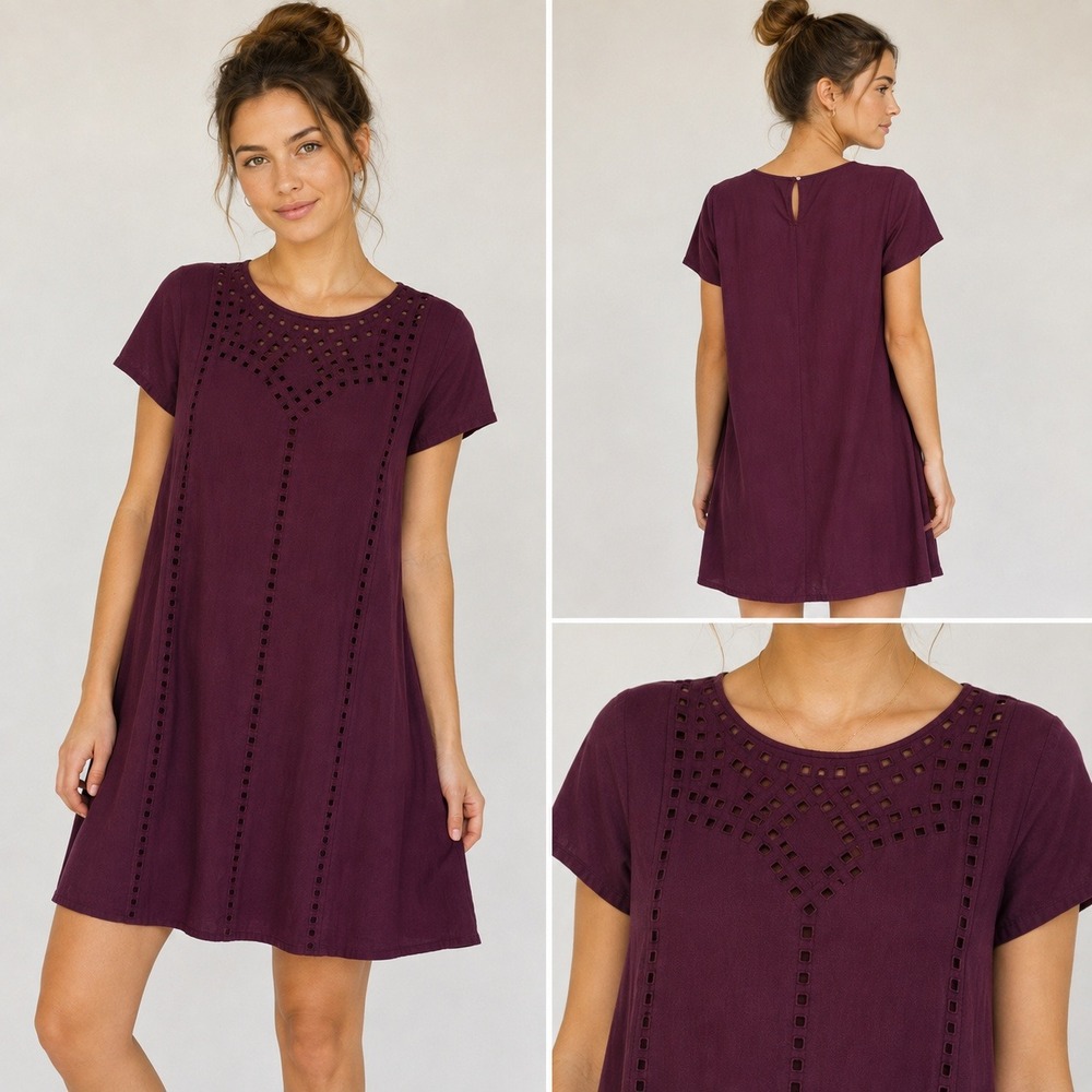 Old Navy Shift Dress Womens Burgundy Eyelet Embroidered Cotton XL